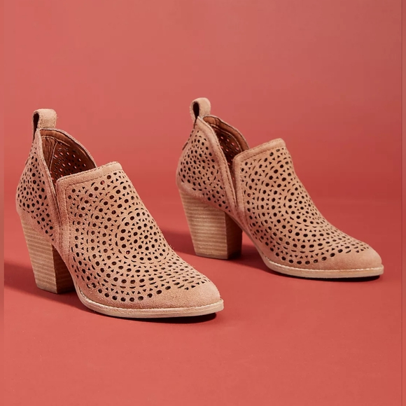JEFFREY CAMPBELL Rosalee Leather Cutout Ankle Booties in Taupe Suede Size 7.5 - Picture 1 of 9